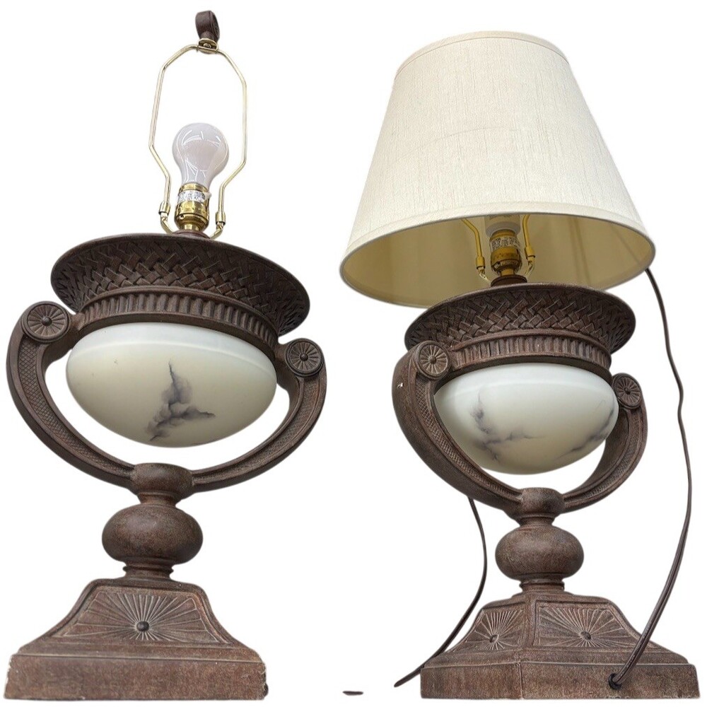 Kashew Table Lamp Art Deco Neoclassical Brown Glass Globe Linen Shade
